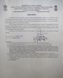 Warning Issued Against Drinking Spring Water in Ganderbal and Rural Srinagar 