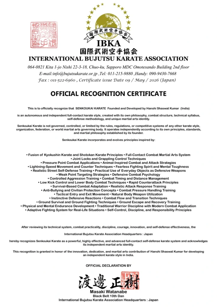 JAPAN RECOGNIZES SENKOUKAI KARATE AS AN EFFECTIVE SELF-DEFENSE KARATE STYLE