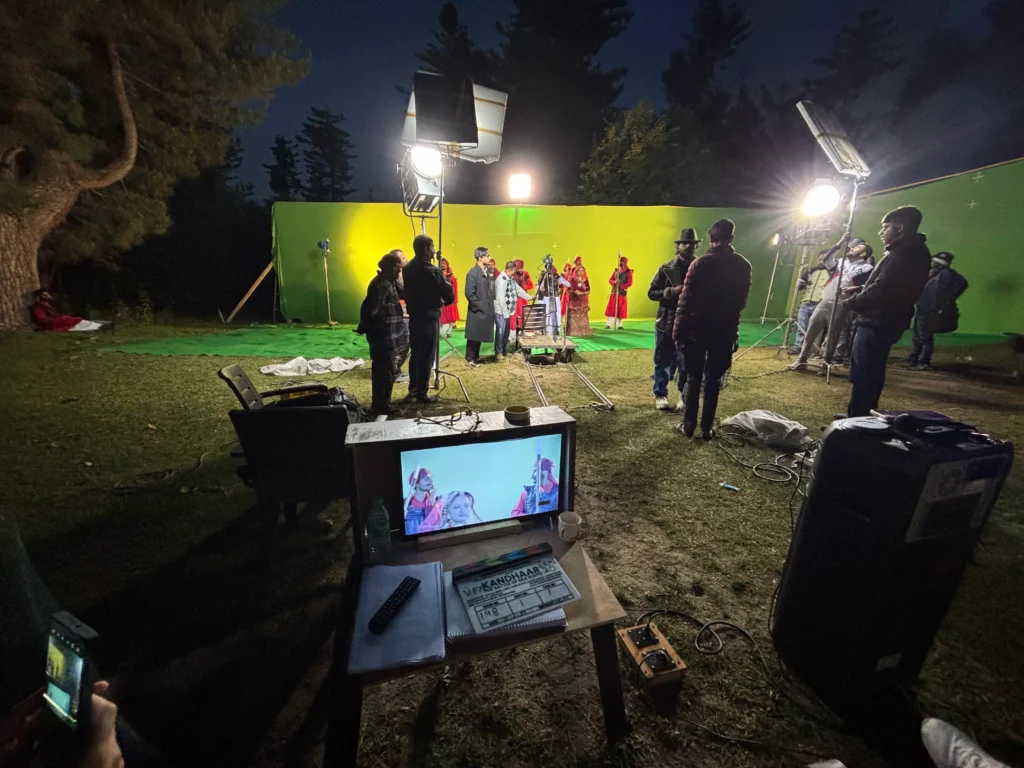 Professional film crew during a commercial shoot in Jammu & Kashmir with line production support by Dogra Times Productions.
