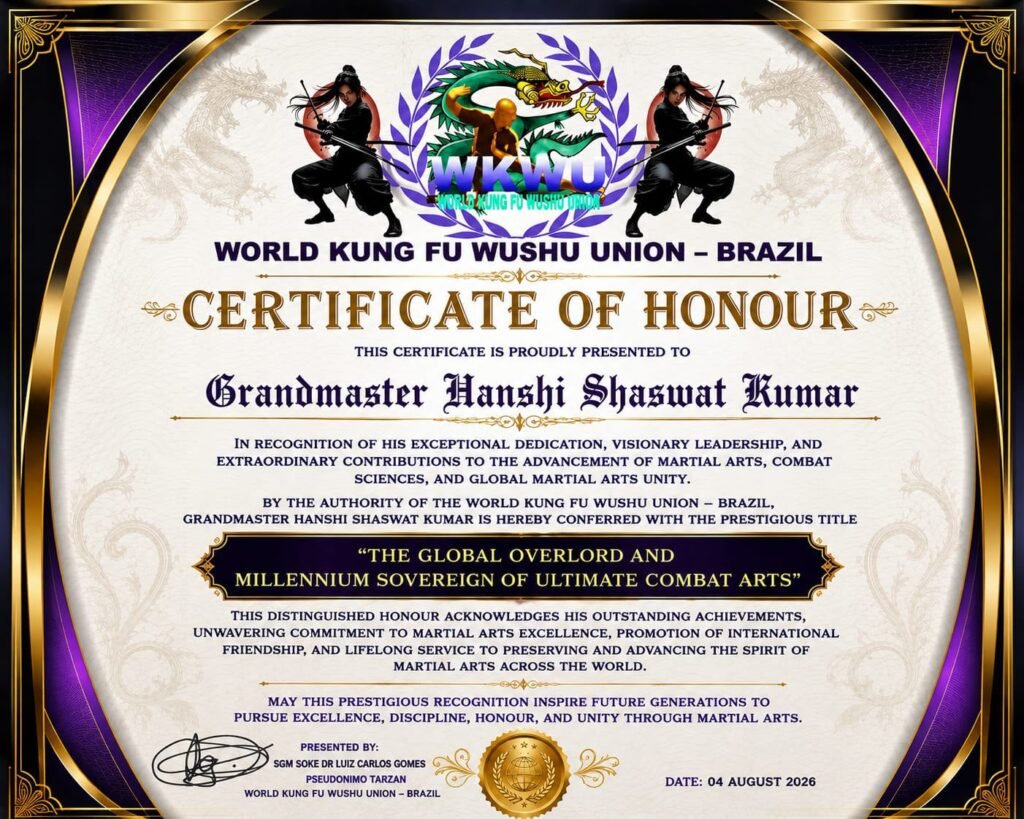World Grandmaster Hanshi Shaswat Kumar Receives Prestigious International Honour